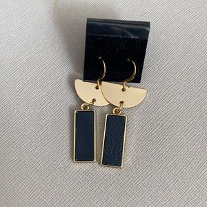 Gold Earrings with leather blue detail